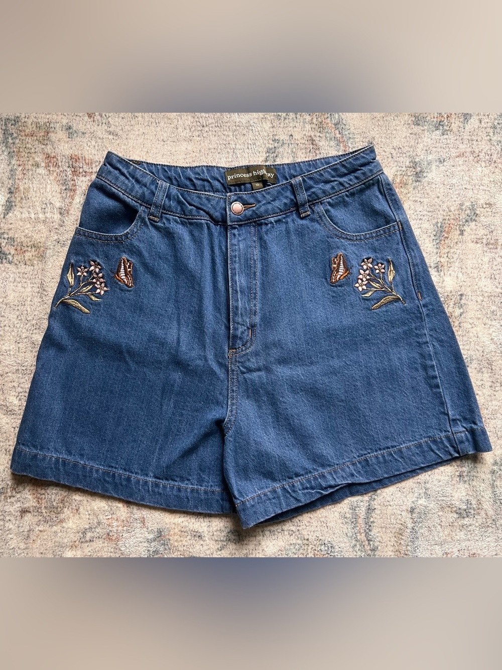 Princess Highway Blue Embroidered Denim Shorts
